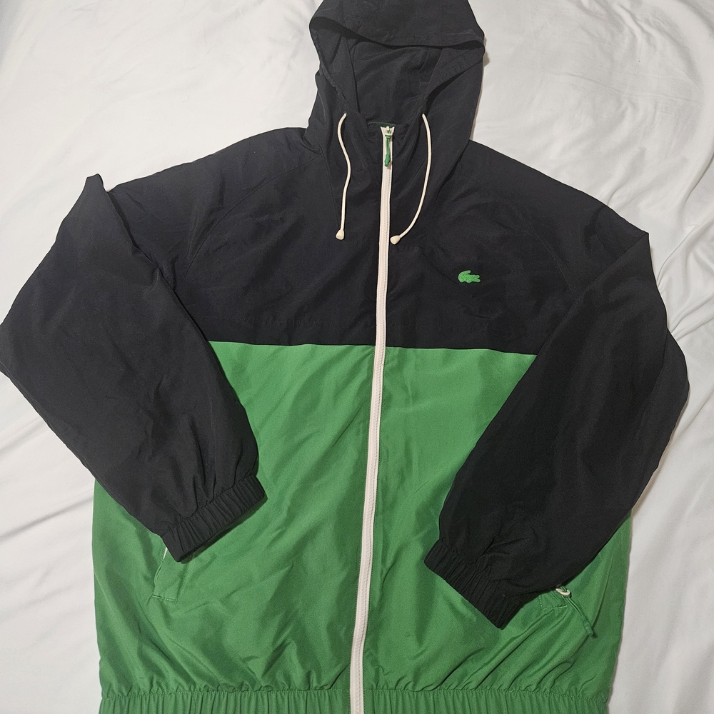 Lacoste Men's Black and Green Hooded Jacket